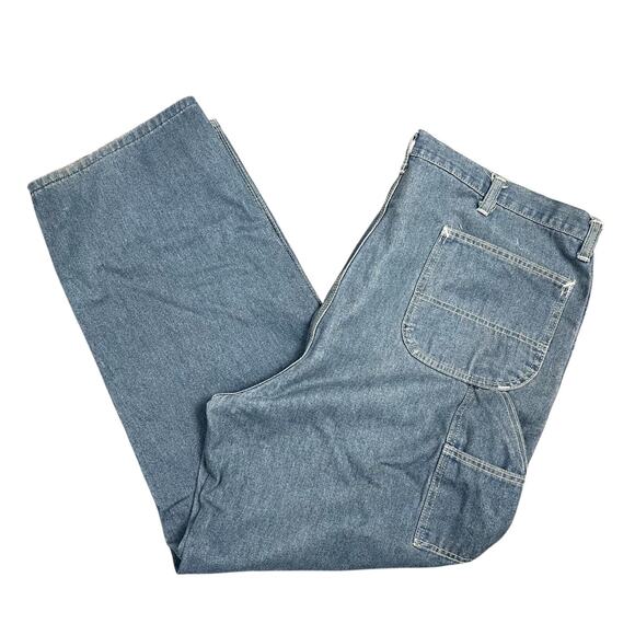 VTG Sears Roebucks Wear Tuff Carpenter Jeans Baggy Wide Leg Men Sz 46x32 Hip Hop - Picture 1 of 9